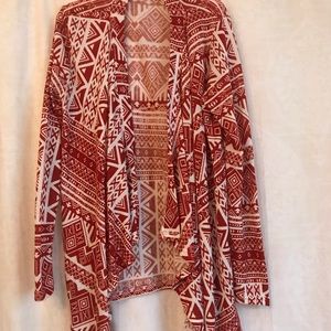 Red and white patterned cardigan